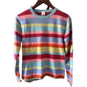 Garnet Hill 100% Cashmere Sweater Womens Medium Multi Color Striped Crew Neck M